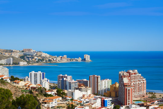 Cullera beach aerial with skyline of village Valencia