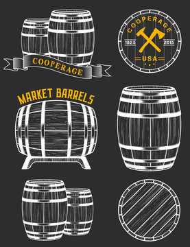 Vector set and logos cooperage workshops