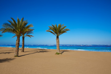Fototapeta na wymiar Denia beach Las Marinas with palm trees Alicante