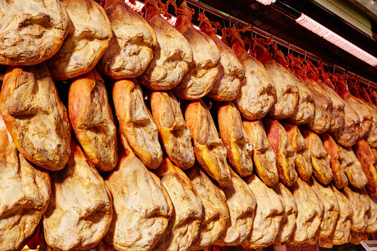 Jamon serrano ham from Spain whole in a row