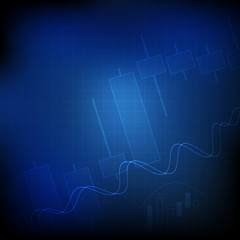 Vector : Candle stick graph and line graph on blue grid backgrou