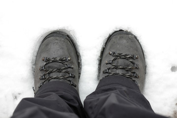 Hiking boots on snow