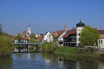 Fototapeta na wymiar Stadtansicht Donauwörth mit Donau und Wörnitz