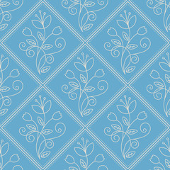 Fototapeta premium Line art floral seamless pattern
