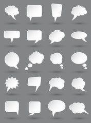 White speech bubbles set with shades on dark gray background.