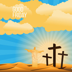 Good Friday background concept  Illustration a Statue of Christ the Redeemer  with arm wide open