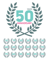 Template  Anniversary in Laurel Wreath Set Vector Illustration