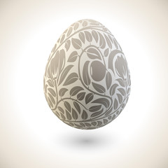 Easter egg with beige floral ornament vector template.