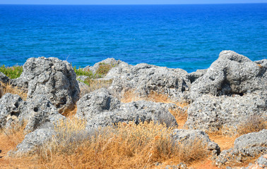 Rocks on the coast of Aegean Sea.