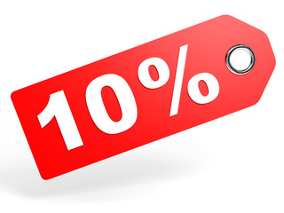 10 percent red discount tag on white background.