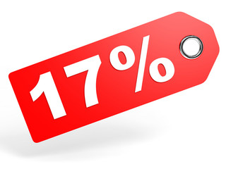 17 percent red discount tag on white background.