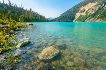 Fototapeta na wymiar Majestic mountain lake in Canada. Upper Joffre Lake Trail View.