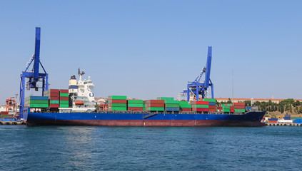 Container Ship is loading in a port