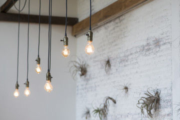 White brick wall and ceiling lamp