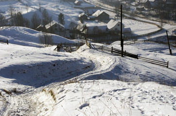 Sunrise in winter mountains . Sunrise in Carpathian Mountains, U