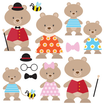 Cute bear family vector illustration 