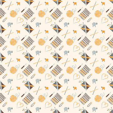 Seamless pattern on a knitting theme, accessories