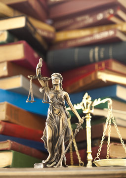 Law concept, statue and books