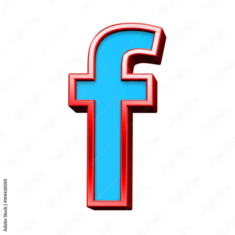Fototapete One lower case letter from blue glass with red frame alphabet set, isolated on white. Computer generated 3D photo rendering.
