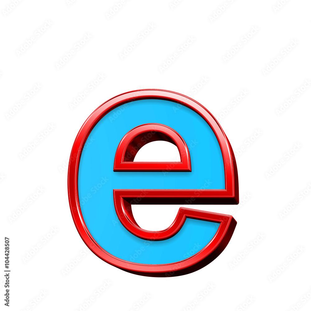 Fototapete One lower case letter from blue glass with red frame alphabet set, isolated on white. Computer generated 3D photo rendering.