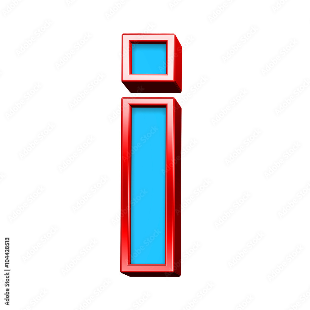 Fototapete One lower case letter from blue glass with red frame alphabet set, isolated on white. Computer generated 3D photo rendering.