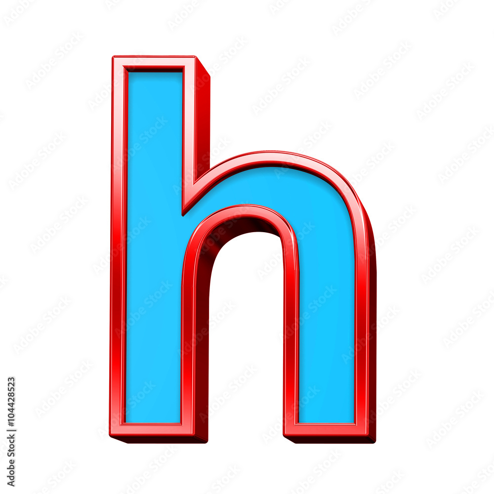 Fototapete one lower case letter from blue glass with red frame alphabet set, isolated on white. computer gener