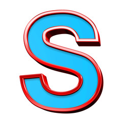 One letter from blue glass with red frame alphabet set, isolated on white. Computer generated 3D photo rendering.