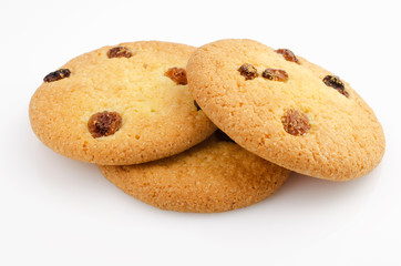 Confectionery theme. Cookies with raisins on a white background. Closeup
