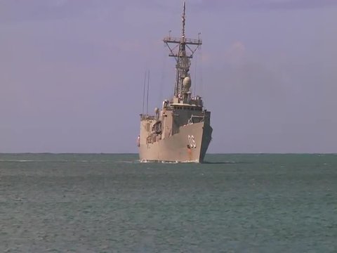 A Royal Australian navy guided missile frigate sails near Hawaii.