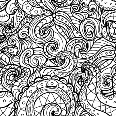 Vector doodle seamless pattern. Coloring book for adult and children.Coloring page. Outline abstract wavy drawing.