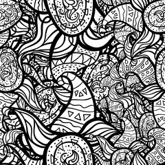 Vector doodle seamless pattern. Coloring book for adult and children.Coloring page. Outline abstract wavy drawing.