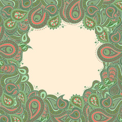 Vector paisley frame. Abstract doodle frame background hand drawn for web design, invitations, wallpapers.