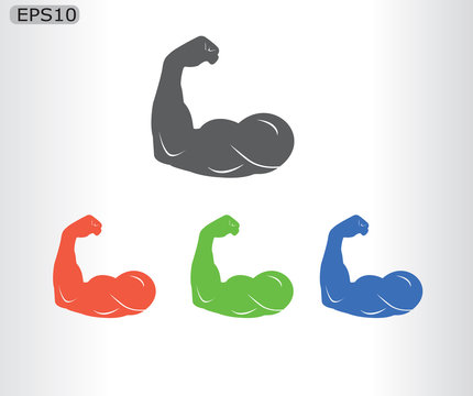 Biceps Strong Arm Colored Set Icons On White Background Vector Illustration