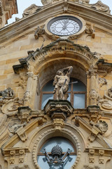 Fototapeta na wymiar Architectural details, sculptures and ornaments of the Basilica of Santa Maria del Coro in San Sebastian (Donostia), Basque Country, Spain