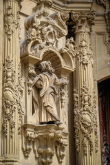 Architectural details, sculptures and ornaments of the  Basilica of Santa Maria del Coro in San Sebastian (Donostia), Basque Country, Spain