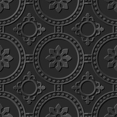 Seamless 3D elegant dark paper art pattern 265 Round Dot Cross Flower

