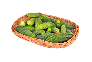 Cucumber gherkin in a wattled basket