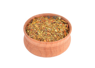 Spice mix in wooden bowl