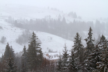 Winter in the Ukrainian Carpathians.