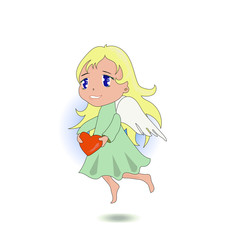 Anime cute angel holding a heart.