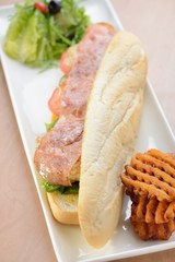 French Baguette chicken Sandwich with potato chips 