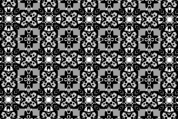 Black-and-white ornament with different elements. 
Q