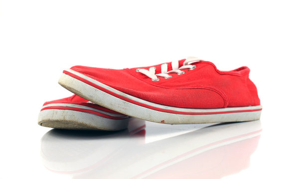 Vintage sneakers on white background