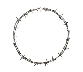 Barbed wire circle isolated on white background - obrazy, fototapety, plakaty