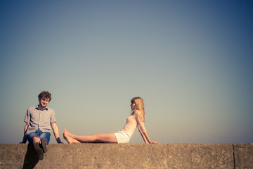 Couple woman man spending time together.