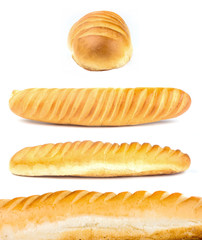 Composition with bread and rolls isolated on white
