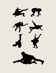Wrestlers fighting Silhouettes, art vector design
