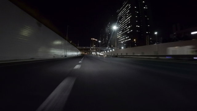 Driver view through the empty Bayshore Route through Odaiba.