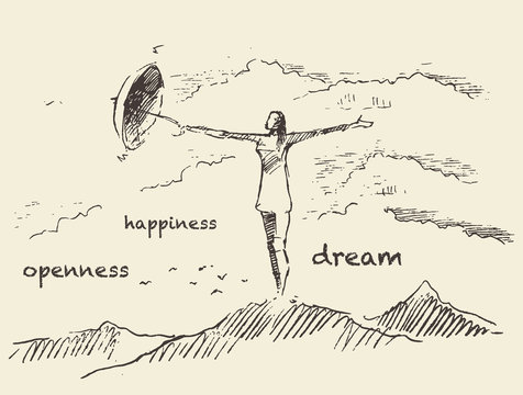 Drawn Openness Happiness Concept Vector Sketch