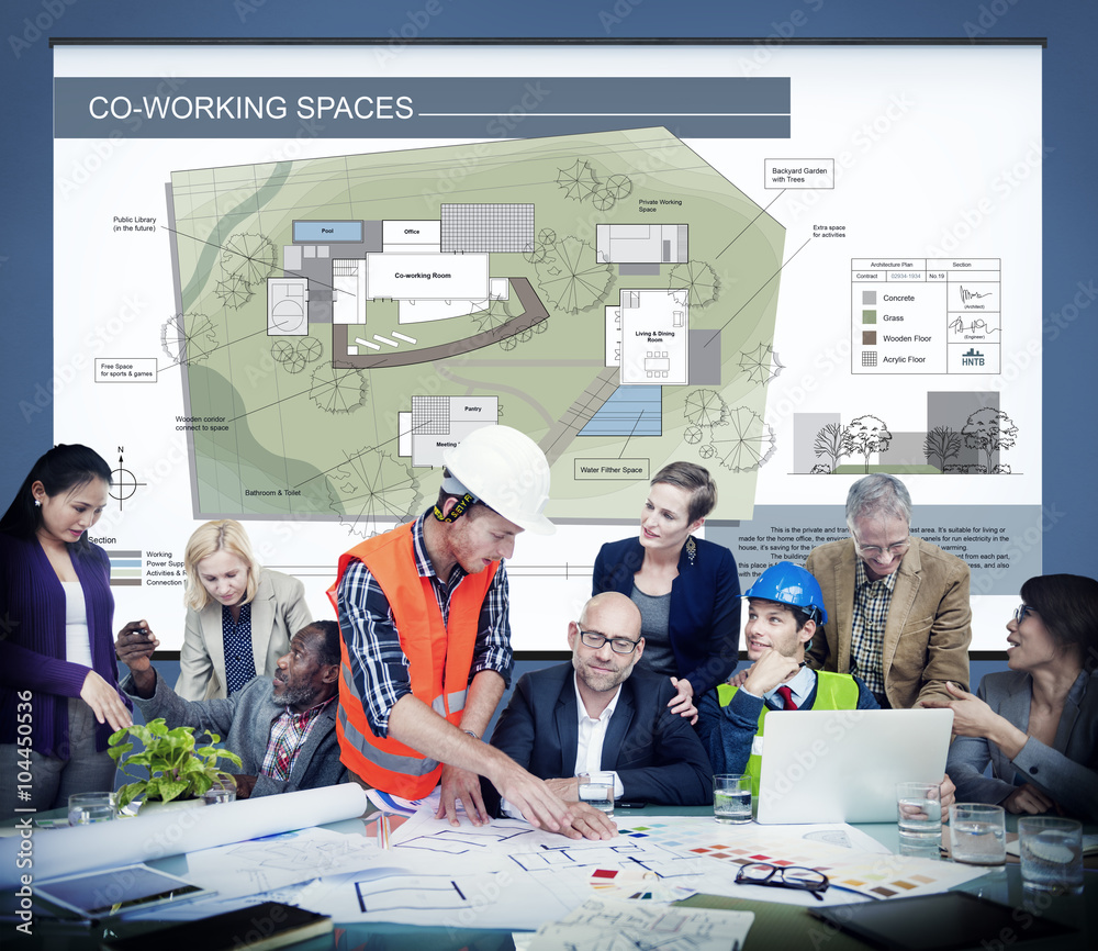 Wall mural co working space architecture plan map blueprint design concept